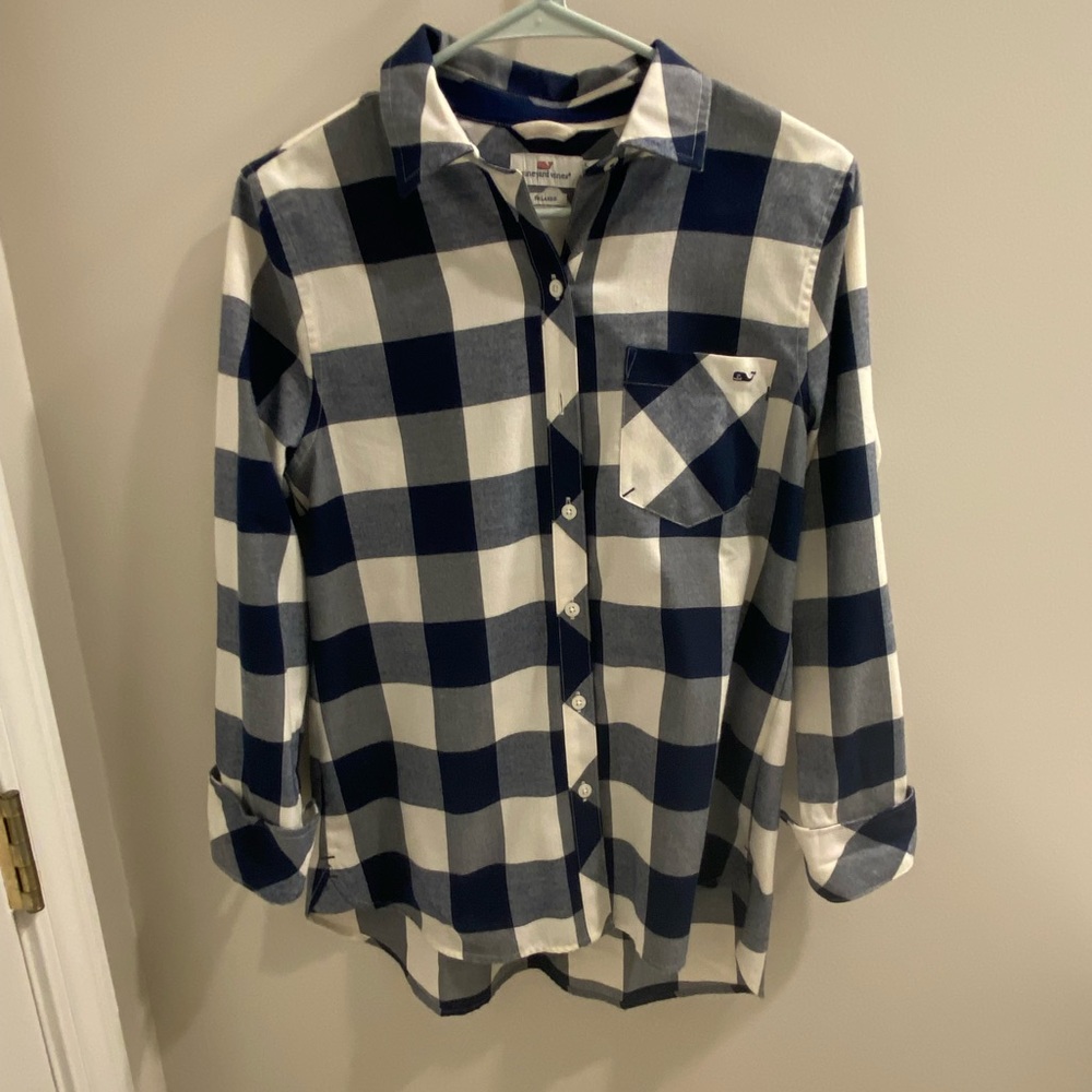 Vineyard Vines Blue and White Checkered Flannel